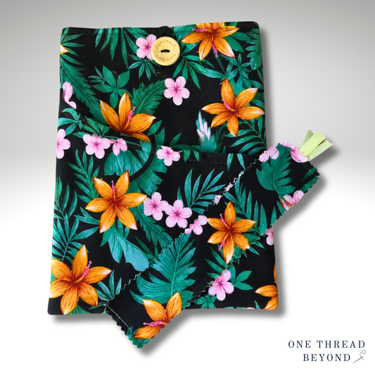 Floral Book sleeve, padded book protector, book jacket, bookmark, Flowers