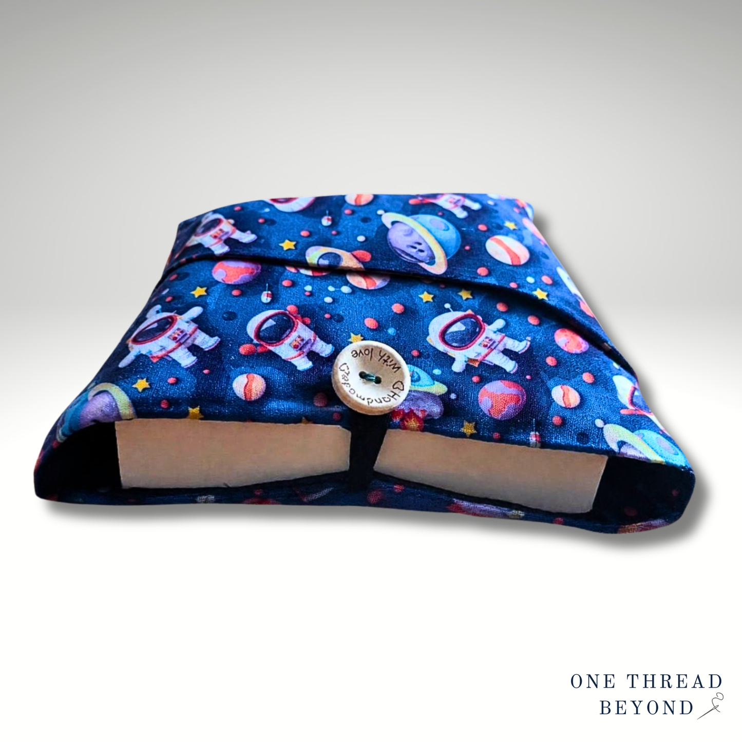 Astronaut space book sleeve, children's padded book protector, kids book jacket, bookmark