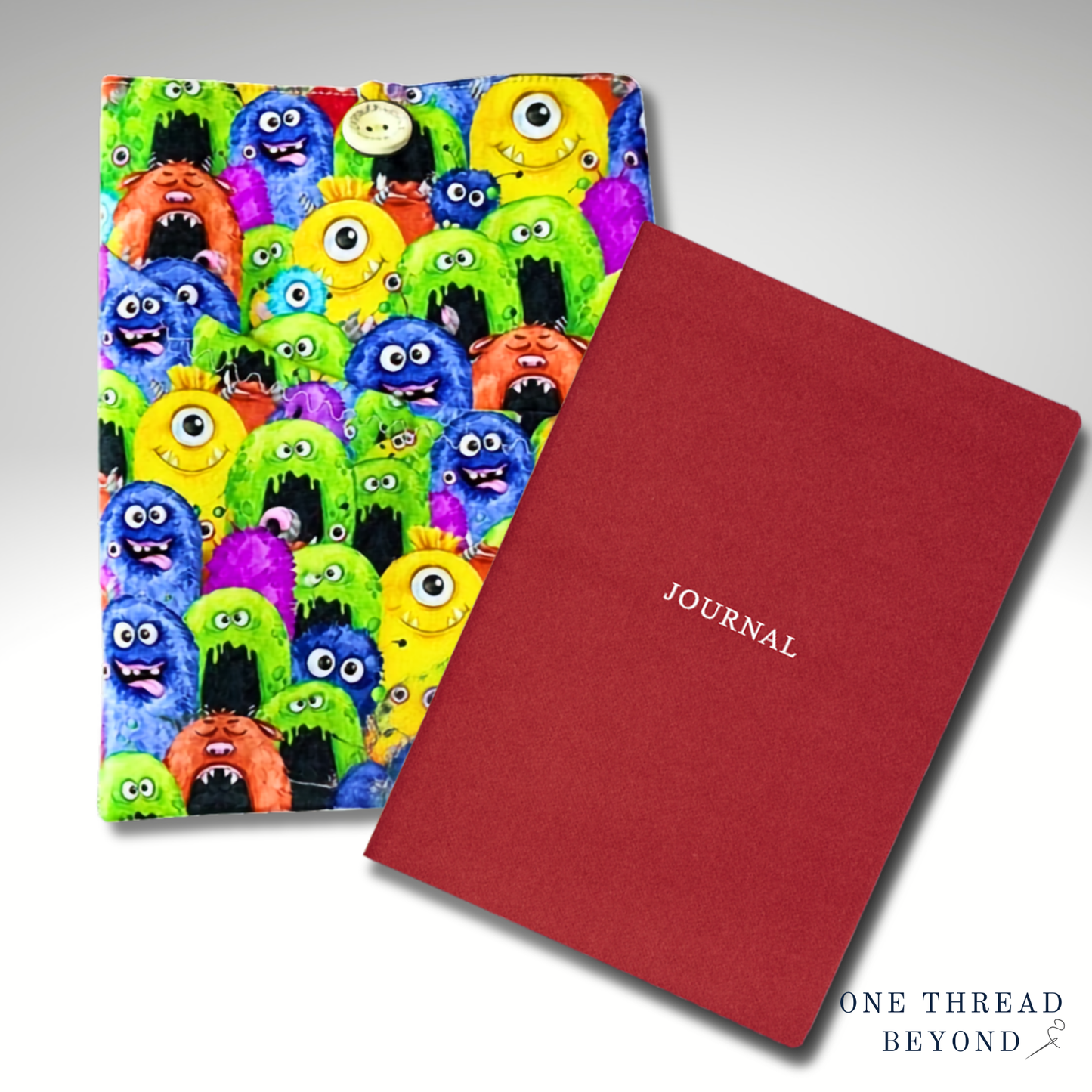 Colourful monsters fun book sleeve, padded book protector, book jacket, bookmark