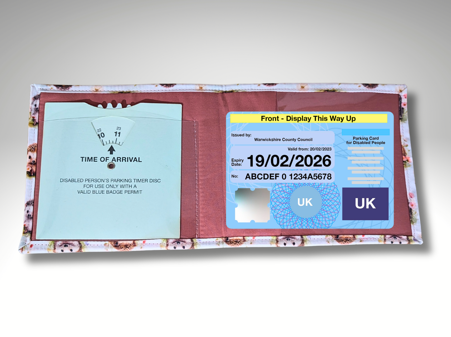 Hedgehog Blue Badge holder, Hologram Safe, Disabled parking permit