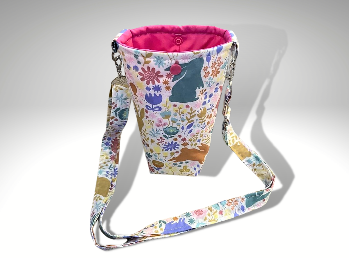 Bottle bag, travel bottle bag, water bottle bag, drinks holder, dog walking bag, across body bag, Easter gift, kids drink holder, Bunnies