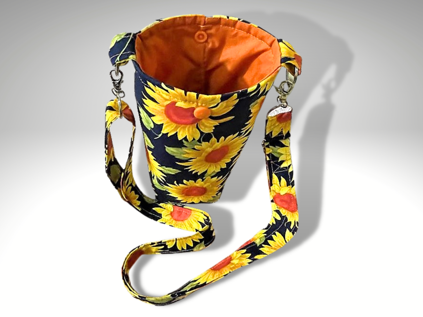 Bottle bag, travel bottle bag, water bottle bag, hiking bag, dog walking bag, across body bag, Sunflowers