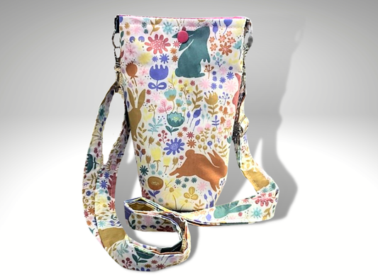 Bottle bag, travel bottle bag, water bottle bag, drinks holder, dog walking bag, across body bag, Easter gift, kids drink holder, Bunnies