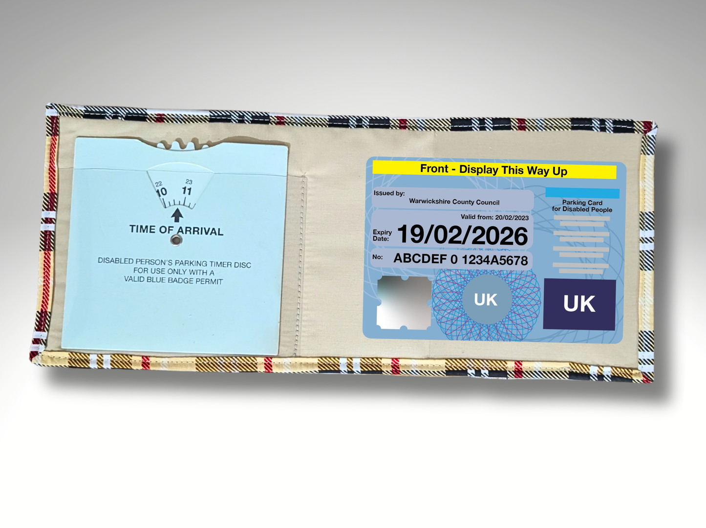 Cream Tartan Blue Badge holder, Hologram Safe, Disability permit holder, Parking permit holder