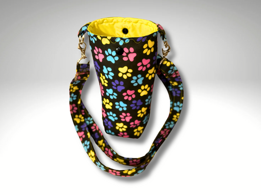 Bottle bag, travel bottle bag, water bottle bag, drinks holder, drinks carrier, holiday bag, dog walking bag, across body bag, Paws
