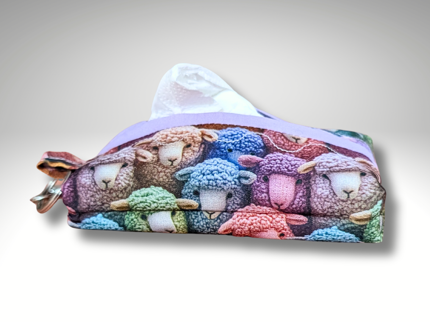 Pocket tissue holder, Key fob, travel tissue, Tissue dispenser, Sheep