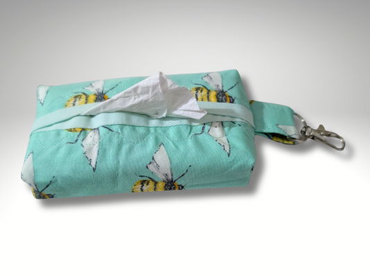 Pocket tissue holder, Key fob tissue holder, travel tissue, Bumble Bee