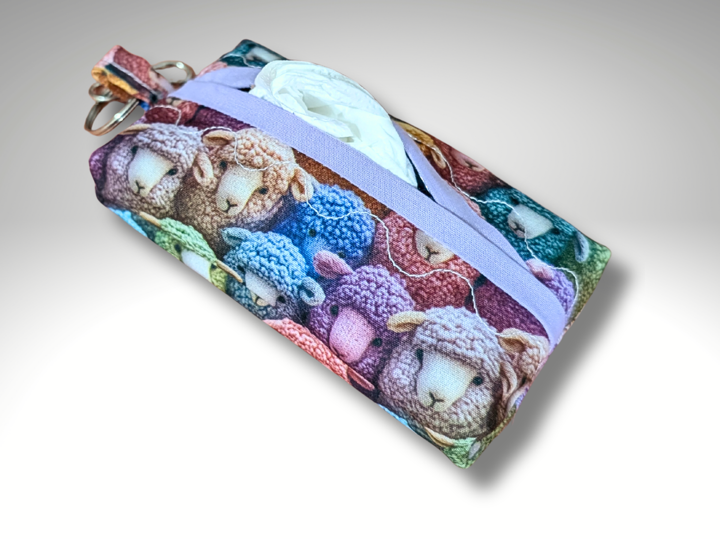 Pocket tissue holder, Key fob, travel tissue, Tissue dispenser, Sheep
