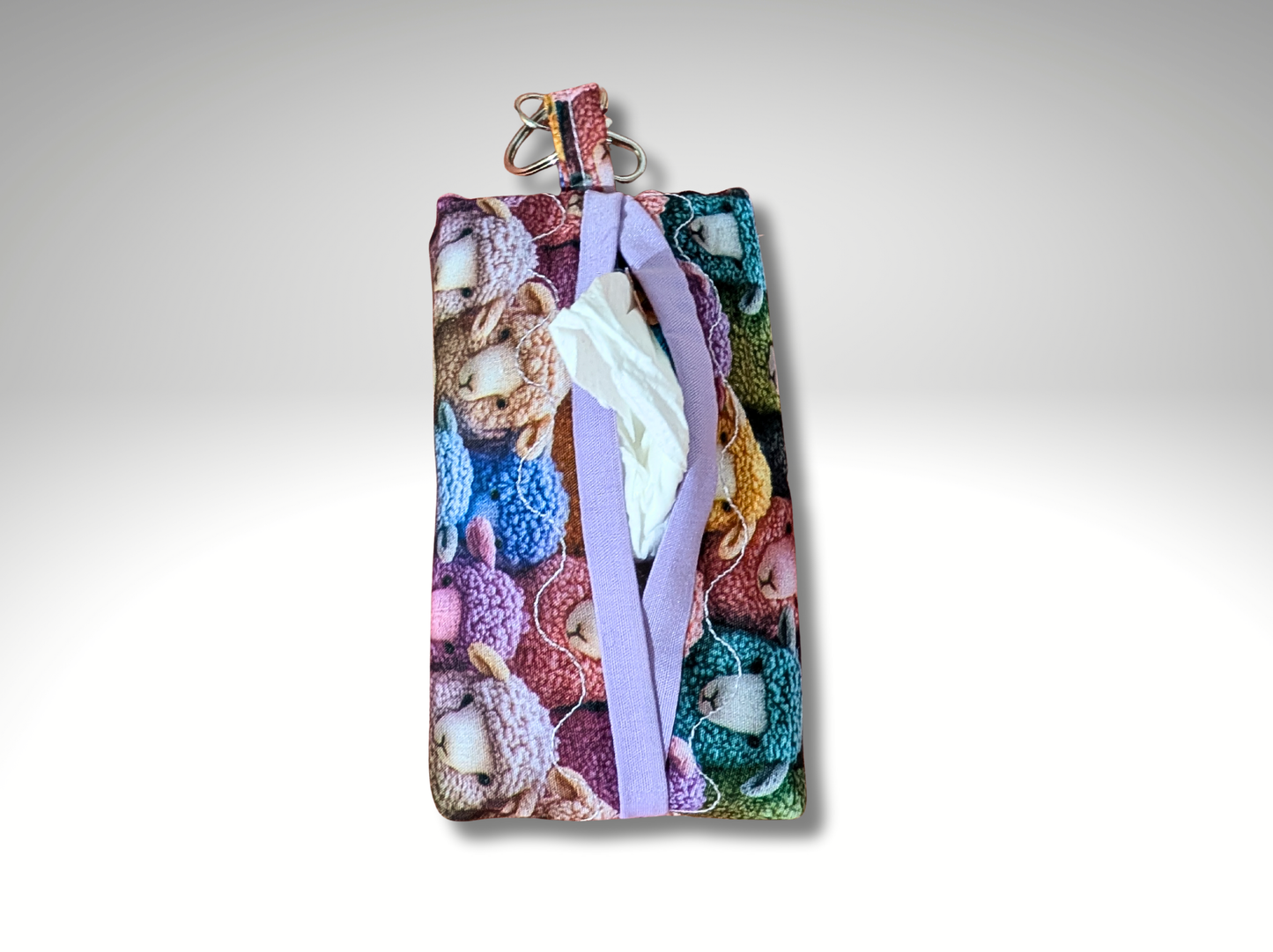 Pocket tissue holder, Key fob, travel tissue, Tissue dispenser, Sheep