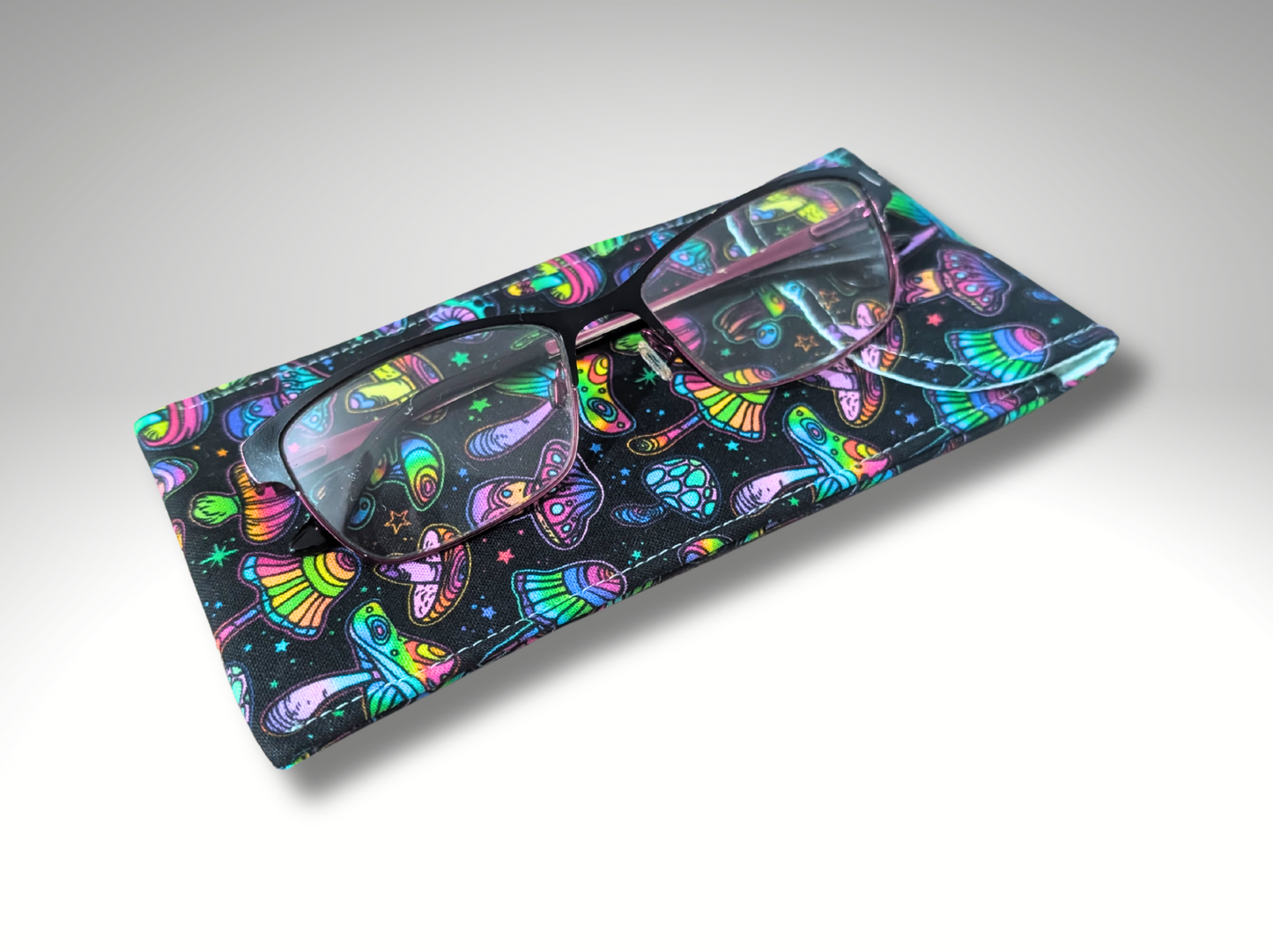 Glasses case, sunglasses case, soft padded glasses case, Mushrooms, soft pouch