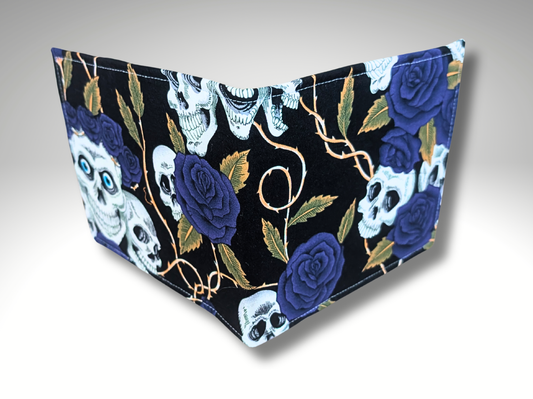 Blue Badge holder, Disabled parking permit holder, skulls and blue roses, blue badge holder, Halloween