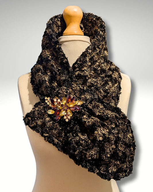 Scarf, Wrap Scarf, Fashion Scarf, Dress Scarf, Brown Faux Fur