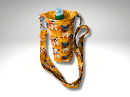Bottle bag, travel bottle bag, water bottle bag, hiking bag, dog walking bag, across body bag, 3D puppy