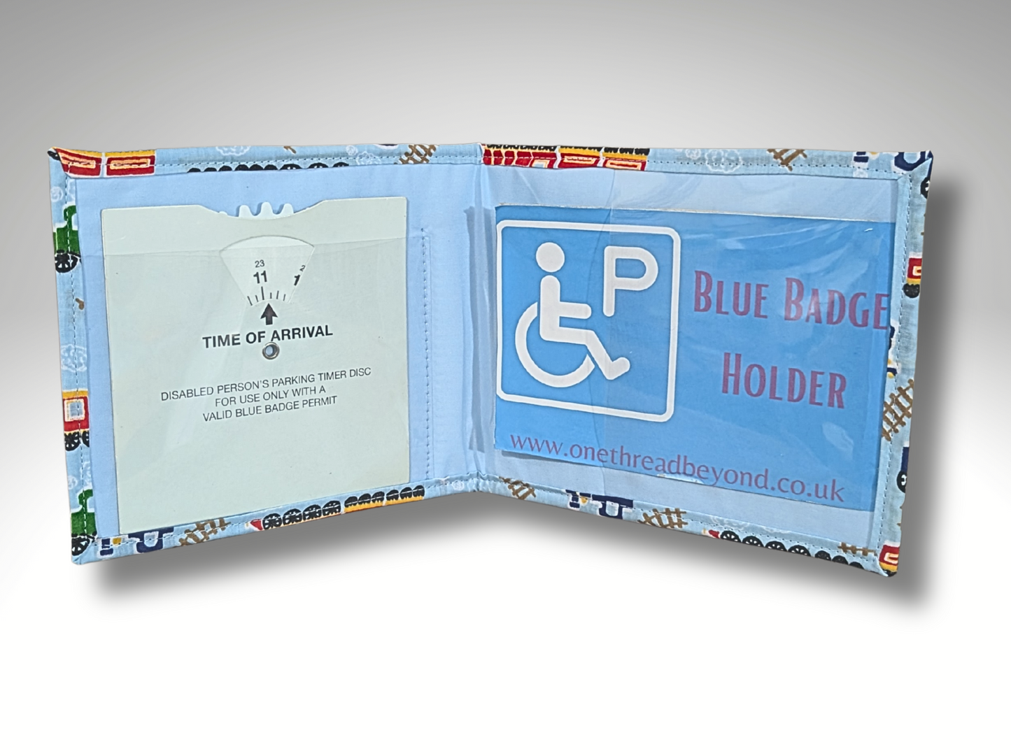 Childrens Blue Badge Holder, Kids blue badge holder, Trains (light Blue)