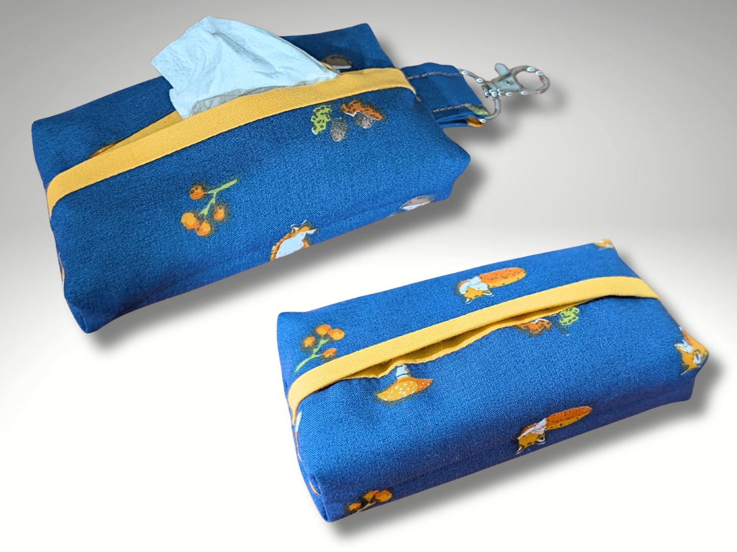 Pocket tissue holder, Key fob tissue holder, travel tissue, Fox