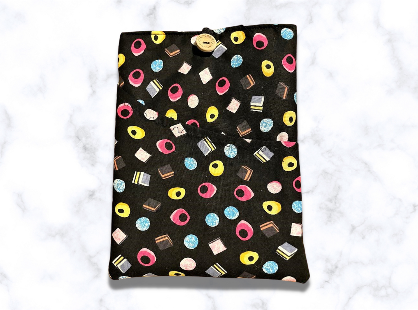 Book Sleeve, Book Protector, Book cover, Book mark, Liquorice Allsorts book holder