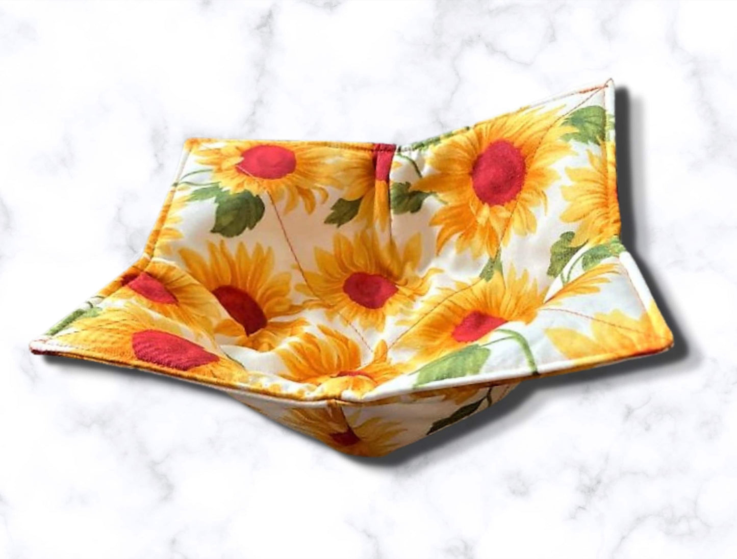 Bowl cozy, Bowl holder, reversible, sunflowers, mothers day gift, housewarming gift, spring gifts, potholder, kitchen accessory