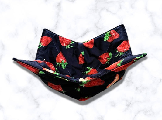 bowl cozy, strawberry bowl cosy, mothers day gift, housewarming gift, bowl holder, reversible, strawberries, potholder, bowl hug