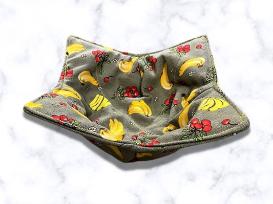 bowl cozy, banana bowl cosy, fathers day gift, housewarming gift, bowl holder, reversible, Bananas, potholder, bowl hug, fruit bowl