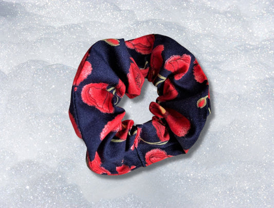 Hair scrunchie, hair accessories, poppies, Remembrance, mothers day gift, valentines gift, hair care