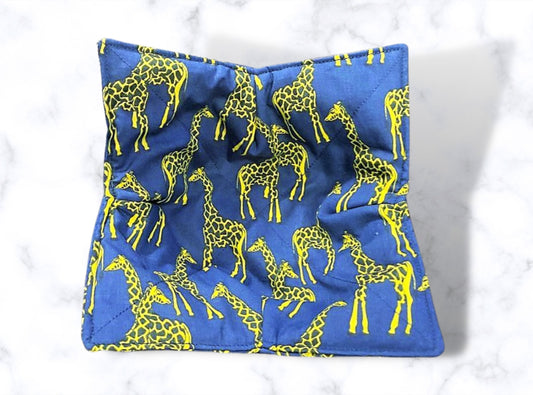 bowl cozy, fathers day gift, housewarming gift, bowl holder, giraffes, reversible, potholder, bowl holder, bowl hug