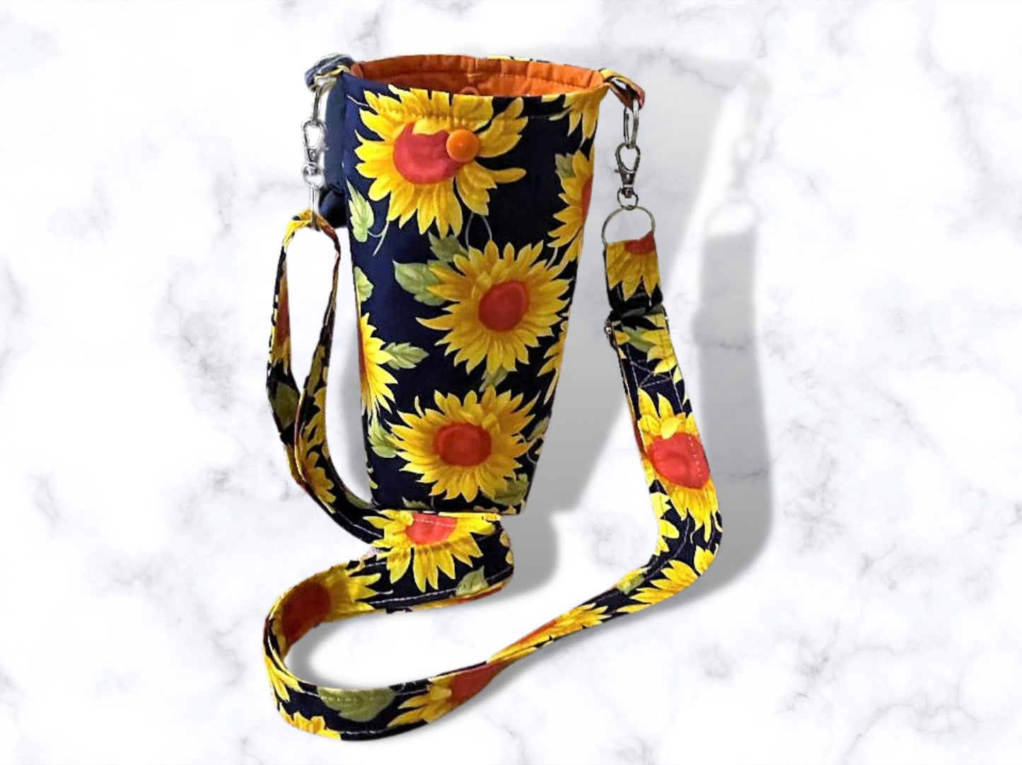 Bottle bag, travel bottle bag, water bottle bag, hiking bag, dog walking bag, across body bag, Sunflowers