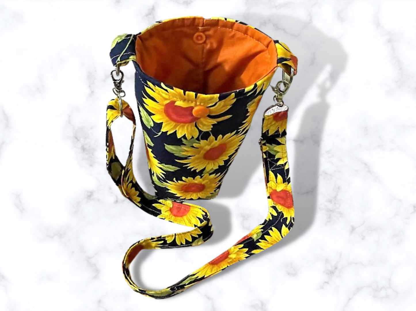 Bottle bag, travel bottle bag, water bottle bag, hiking bag, dog walking bag, across body bag, Sunflowers