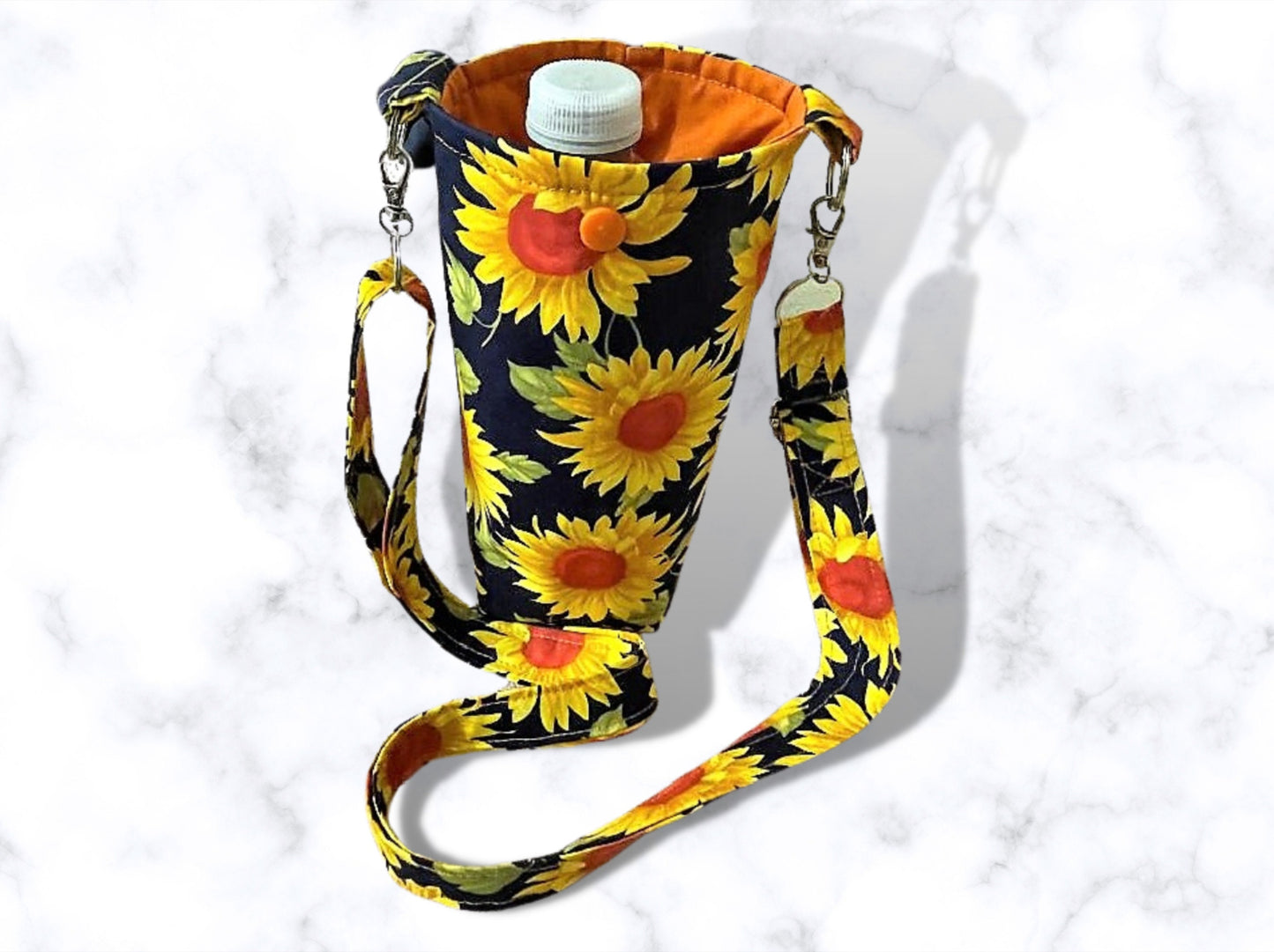 Bottle bag, travel bottle bag, water bottle bag, hiking bag, dog walking bag, across body bag, Sunflowers