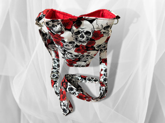 Bottle bag, travel bottle bag, water bottle bag, hiking bag, drinks holder, walking bag, Skulls, Gothic bag, across body bag,