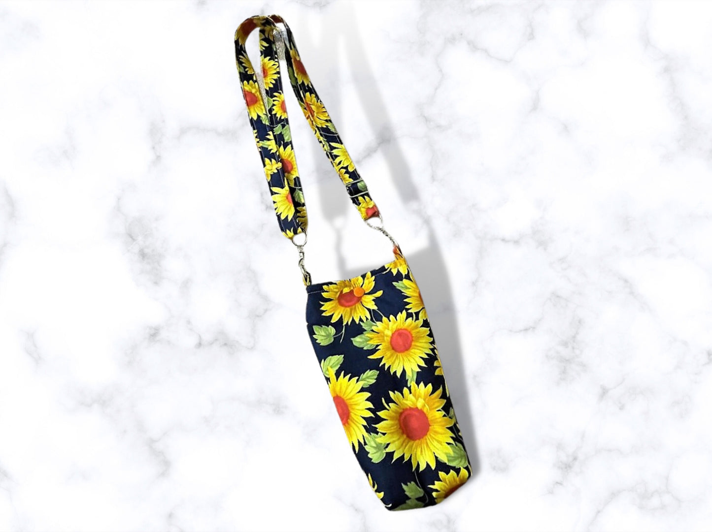 Bottle bag, travel bottle bag, water bottle bag, hiking bag, dog walking bag, across body bag, Sunflowers