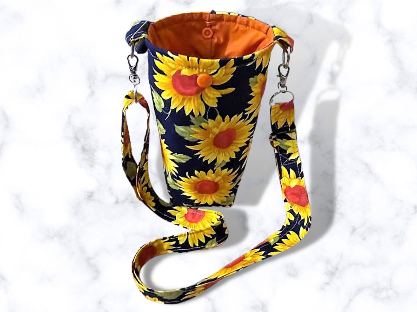 Bottle bag, travel bottle bag, water bottle bag, hiking bag, dog walking bag, across body bag, Sunflowers